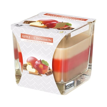 Aura tříbarevná vonná svíčka ve skle, jablko a skořice, 170 g