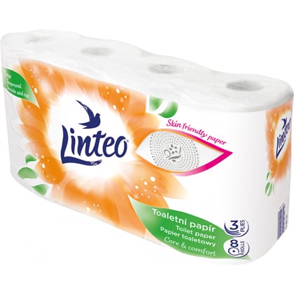 Linteo 3vrstvý toaletní papír, role 130 útržků a 15 m, 8 rolí