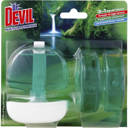 Dr. Devil 3v1 Natur Fresh tekutý WC blok, košíček + náplň 3× 55 ml 