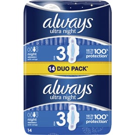 Always Ultra Night Duo pack dámské hygienické vložky, 14 ks