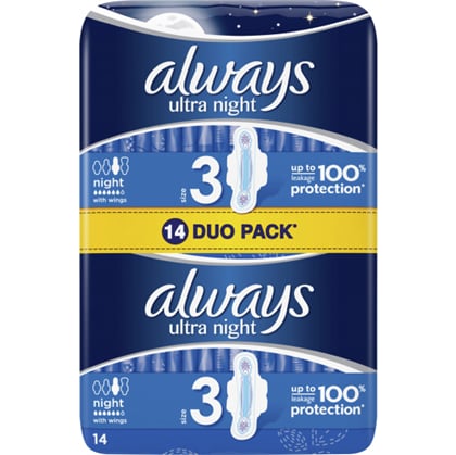 Always Ultra Night Duo pack dámské hygienické vložky, 14 ks