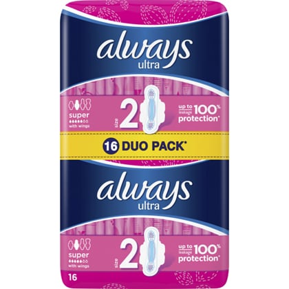 Always Ultra Super Plus Duo pack dámsé hygienické vložky, 16 ks 