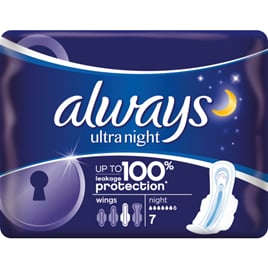 Always Ultra Night dámské hygienické vložky, 7 ks