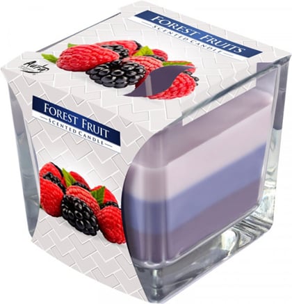 Bispol Aura čtvercová tříbarevná vonná svíčka ve skle 170g - lesní plody